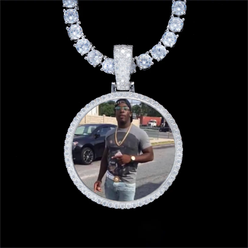 925S & VVS Moissanite 3D Circle Custom Picture Pendant