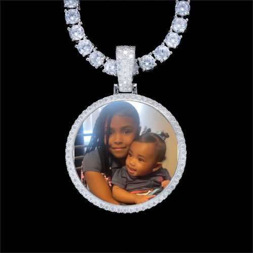 925S & VVS Moissanite 3D Circle Custom Picture Pendant