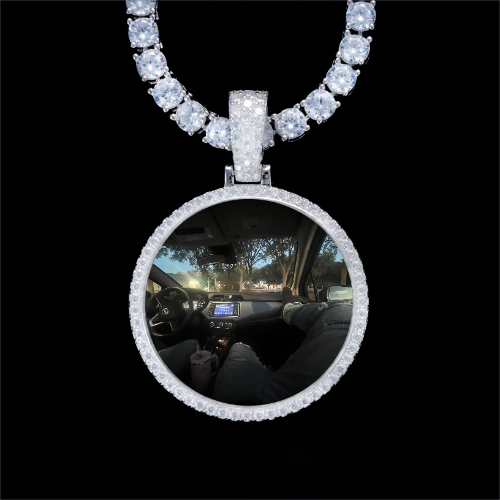 925S & VVS Moissanite 3D Circle Custom Picture Pendant