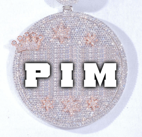 CUSTOM LETTER NECKLACE 3D BIG CROWN DISC