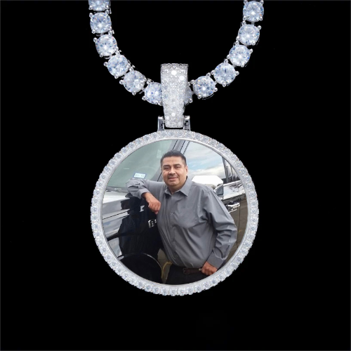 925S & VVS Moissanite 3D Circle Custom Picture Pendant