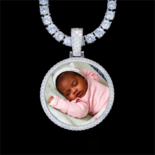 925S & VVS Moissanite 3D Circle Custom Picture Pendant
