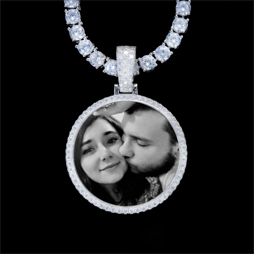 925S & VVS Moissanite 3D Circle Custom Picture Pendant