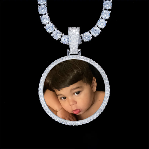 925S & VVS Moissanite 3D Circle Custom Picture Pendant