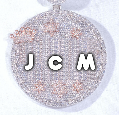 CUSTOM LETTER NECKLACE 3D BIG CROWN DISC