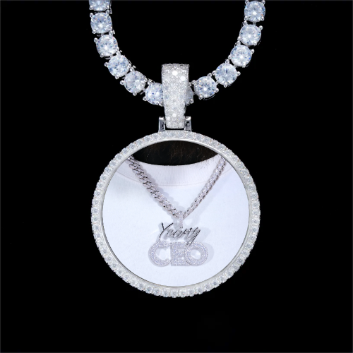 925S & VVS Moissanite 3D Circle Custom Picture Pendant