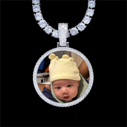 925S & VVS Moissanite 3D Circle Custom Picture Pendant