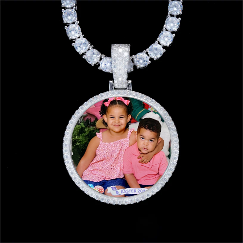 925S & VVS Moissanite 3D Circle Custom Picture Pendant