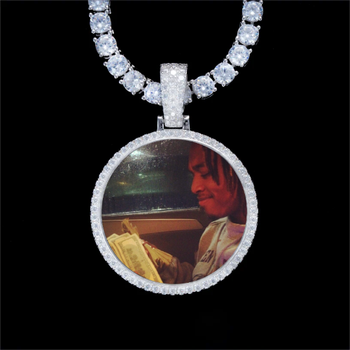 925S & VVS Moissanite 3D Circle Custom Picture Pendant