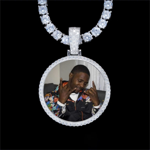 925S & VVS Moissanite 3D Circle Custom Picture Pendant