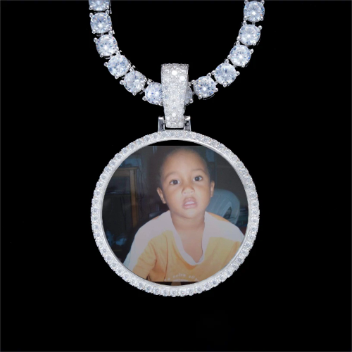 925S & VVS Moissanite 3D Circle Custom Picture Pendant