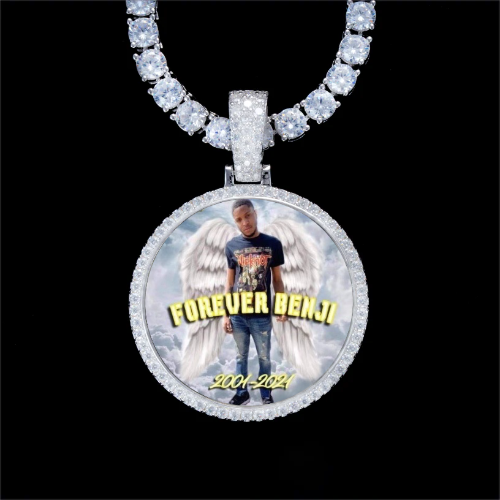 925S & VVS Moissanite 3D Circle Custom Picture Pendant