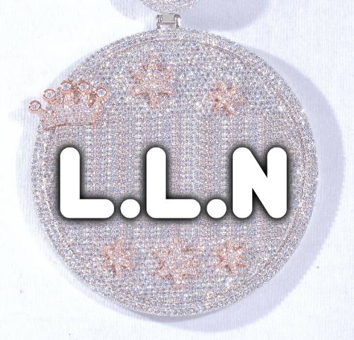 CUSTOM LETTER NECKLACE 3D BIG CROWN DISC