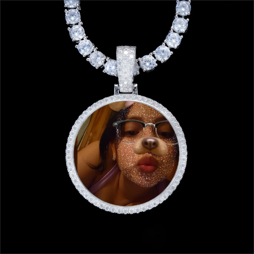 925S & VVS Moissanite 3D Circle Custom Picture Pendant