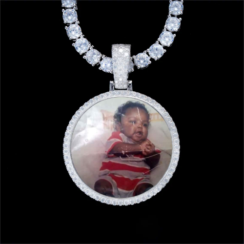 925S & VVS Moissanite 3D Circle Custom Picture Pendant