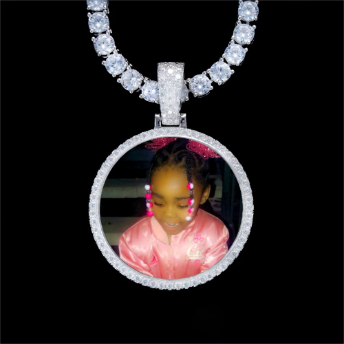 925S & VVS Moissanite 3D Circle Custom Picture Pendant