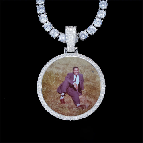 925S & VVS Moissanite 3D Circle Custom Picture Pendant