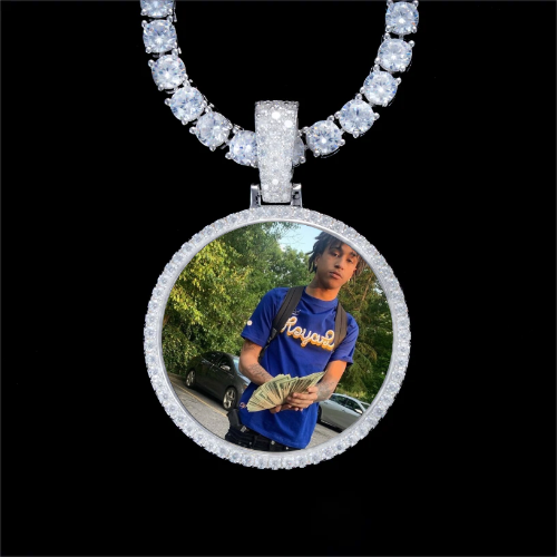 925S & VVS Moissanite 3D Circle Custom Picture Pendant