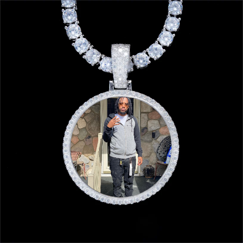 925S & VVS Moissanite 3D Circle Custom Picture Pendant