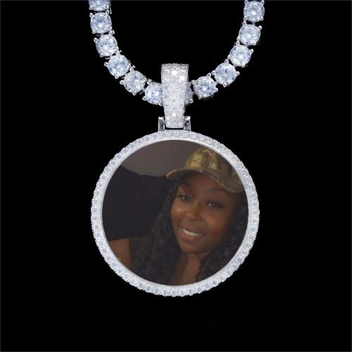 925S & VVS Moissanite 3D Circle Custom Picture Pendant