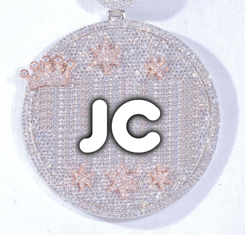 CUSTOM LETTER NECKLACE 3D BIG CROWN DISC