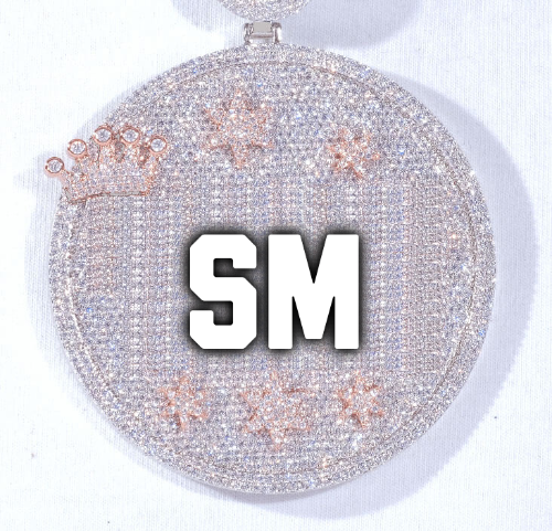CUSTOM LETTER NECKLACE 3D BIG CROWN DISC