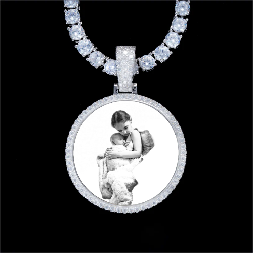 925S & VVS Moissanite 3D Circle Custom Picture Pendant
