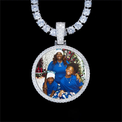 925S & VVS Moissanite 3D Circle Custom Picture Pendant