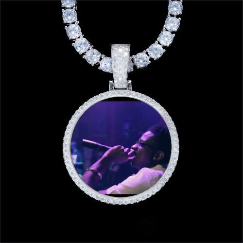 925S & VVS Moissanite 3D Circle Custom Picture Pendant