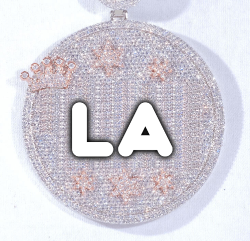 CUSTOM LETTER NECKLACE 3D BIG CROWN DISC