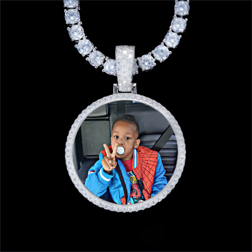925S & VVS Moissanite 3D Circle Custom Picture Pendant
