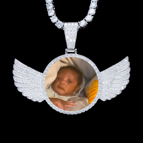 925S & VVS Moissanite 3D Wing Custom Picture Pendant