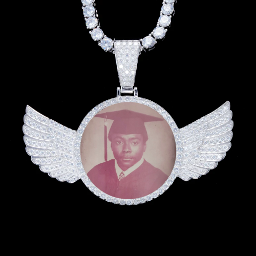 925S & VVS Moissanite 3D Wing Custom Picture Pendant