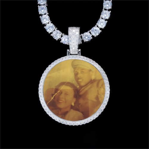 925S & VVS Moissanite 3D Circle Custom Picture Pendant