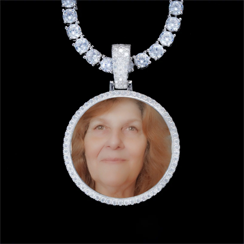 925S & VVS Moissanite 3D Circle Custom Picture Pendant