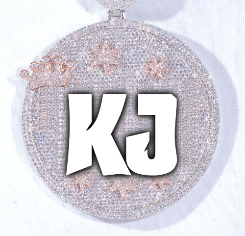 CUSTOM LETTER NECKLACE 3D BIG CROWN DISC