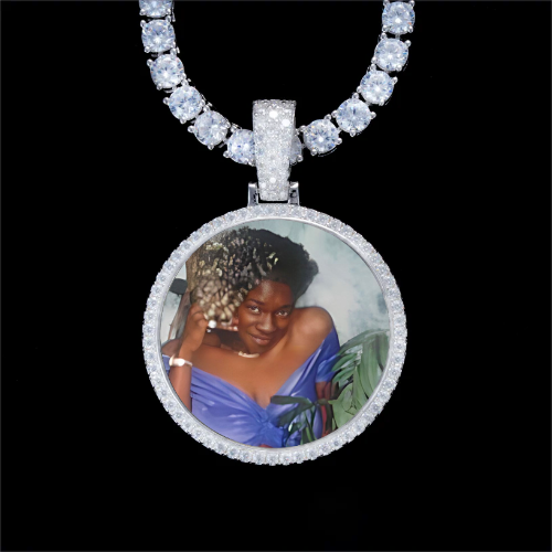 925S & VVS Moissanite 3D Circle Custom Picture Pendant