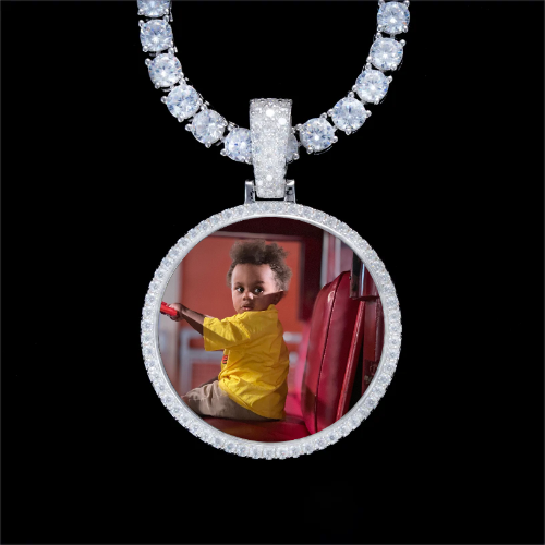 925S & VVS Moissanite 3D Circle Custom Picture Pendant