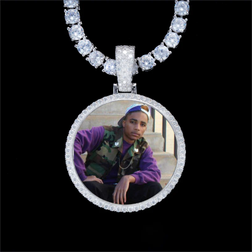 925S & VVS Moissanite 3D Circle Custom Picture Pendant