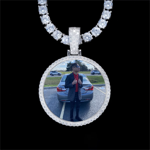 925S & VVS Moissanite 3D Circle Custom Picture Pendant