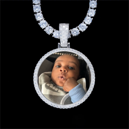 925S & VVS Moissanite 3D Circle Custom Picture Pendant