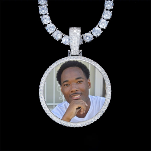925S & VVS Moissanite 3D Circle Custom Picture Pendant