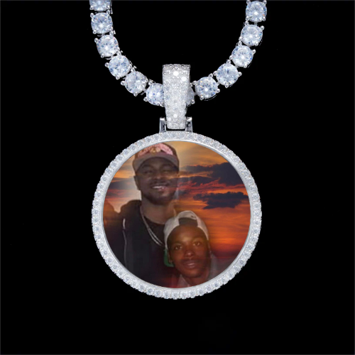 925S & VVS Moissanite 3D Circle Custom Picture Pendant