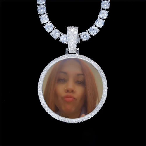 925S & VVS Moissanite 3D Circle Custom Picture Pendant