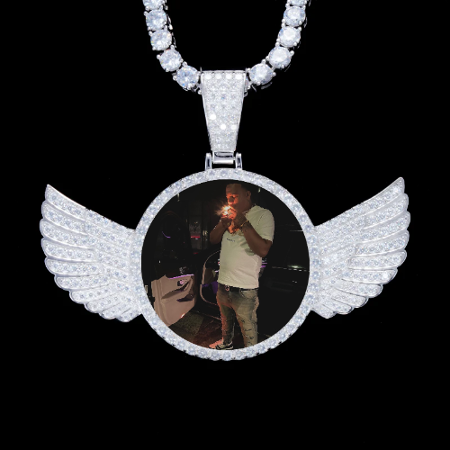 925S & VVS Moissanite 3D Wing Custom Picture Pendant