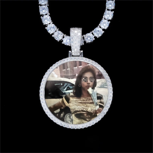 925S & VVS Moissanite 3D Circle Custom Picture Pendant