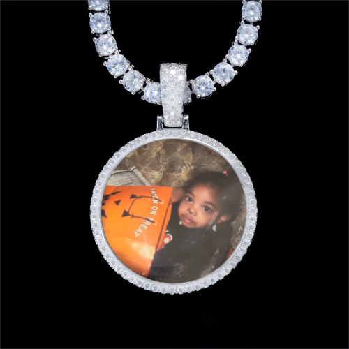 925S & VVS Moissanite 3D Circle Custom Picture Pendant