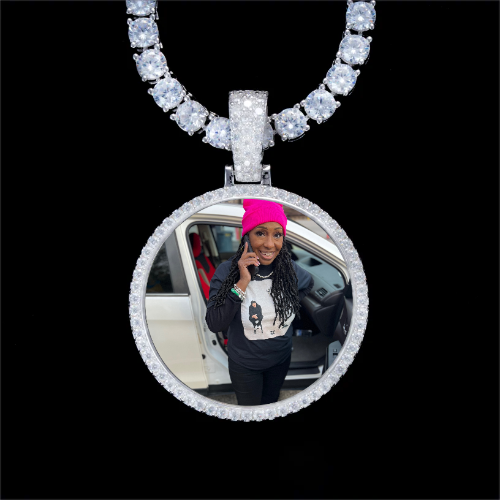 925S & VVS Moissanite 3D Circle Custom Picture Pendant