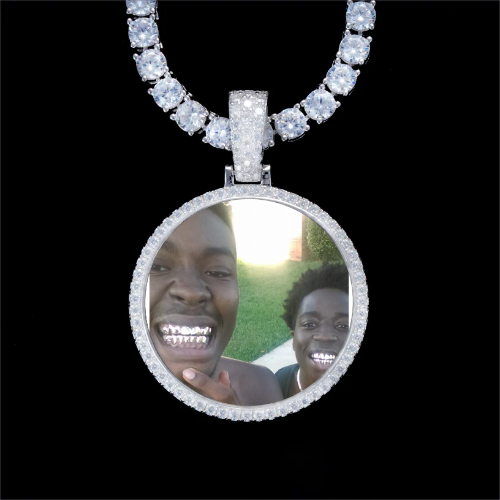 925S & VVS Moissanite 3D Circle Custom Picture Pendant