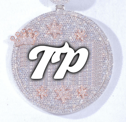 CUSTOM LETTER NECKLACE 3D BIG CROWN DISC